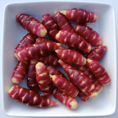 Tubers of the oca (Oxalis tuberosa) variety 'Bolivian Red'